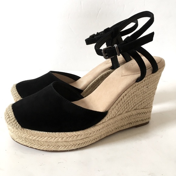 Crown Vintage Shoes - Crown Vintage Alina Black Tan Cap Toe Espadrille Wedge Sandal Size 7.5M